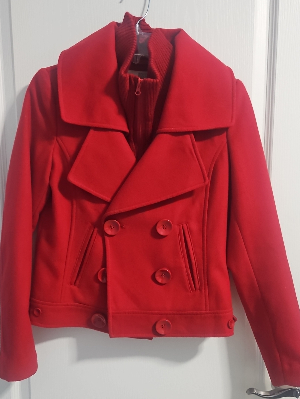 Women’s Red Double-Breasted Peacoat Jacket